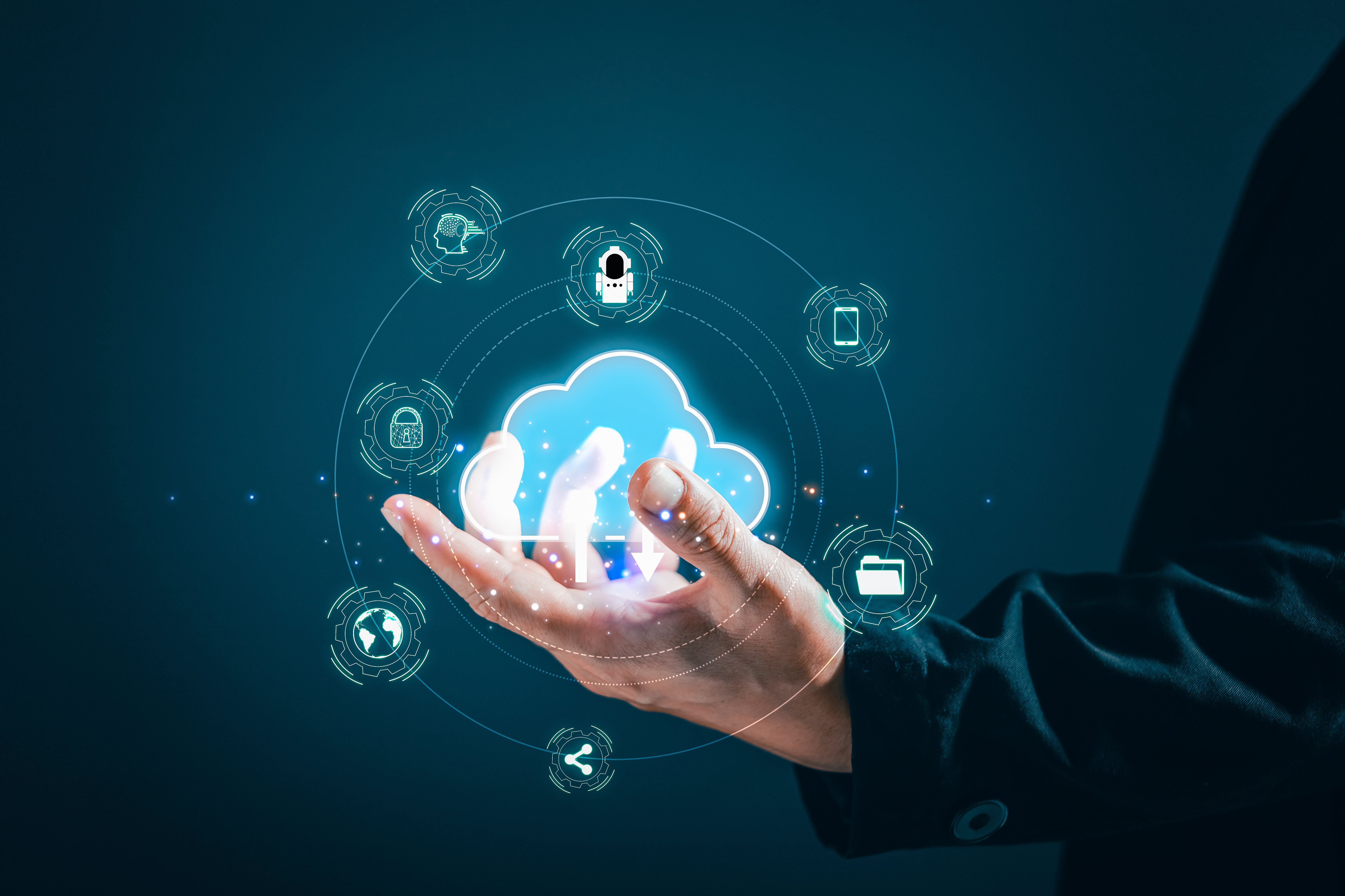 man holding cloud computing